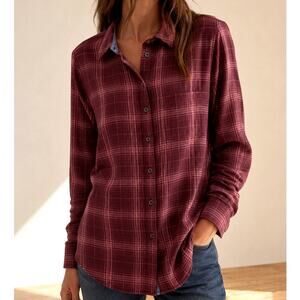 Ariat Women’s Burgundy Plaid Button-Down Western Shirt Cowgirl Ranch– Size Large